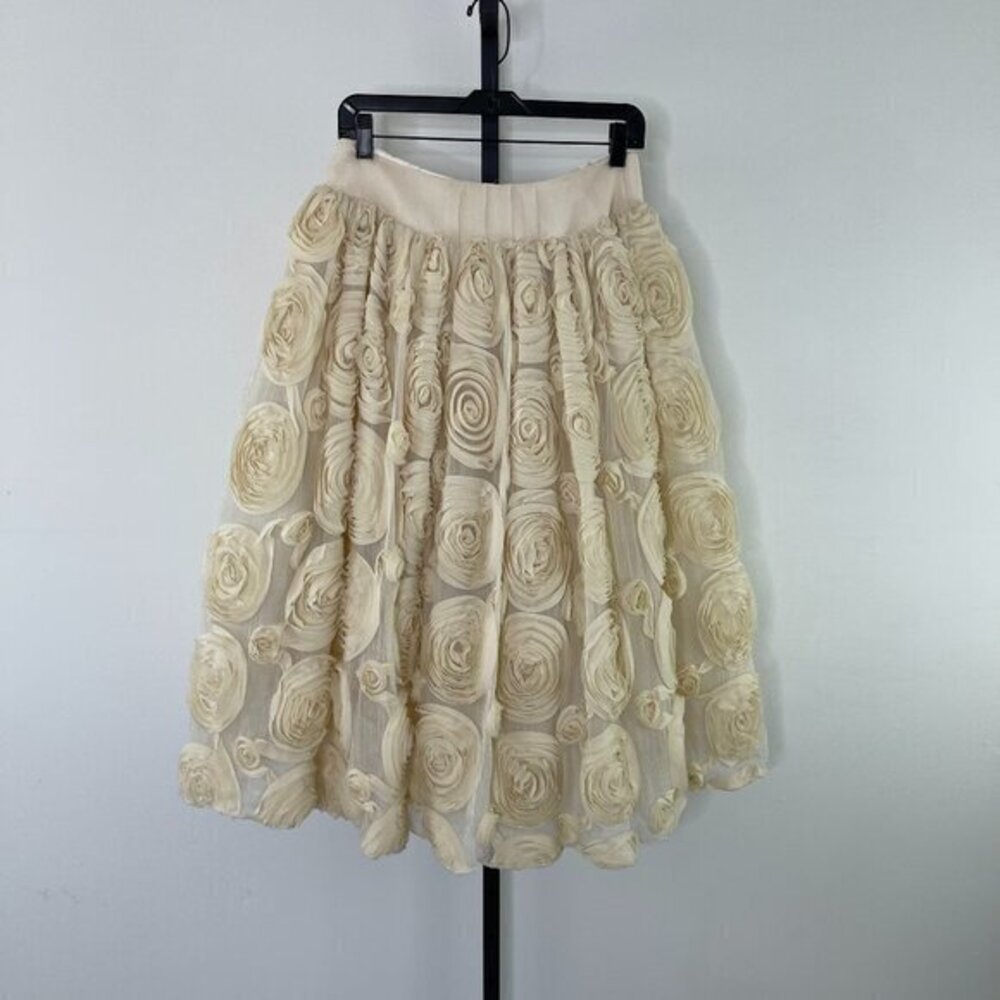 Oni Onik Women's Cream Zipper Flared Hem Floral Mini A-Line Skirt Size 40